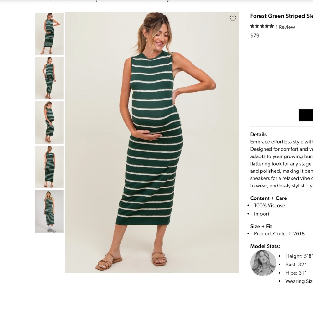 Pinkblush Forest Green and White Striped Midi Dress